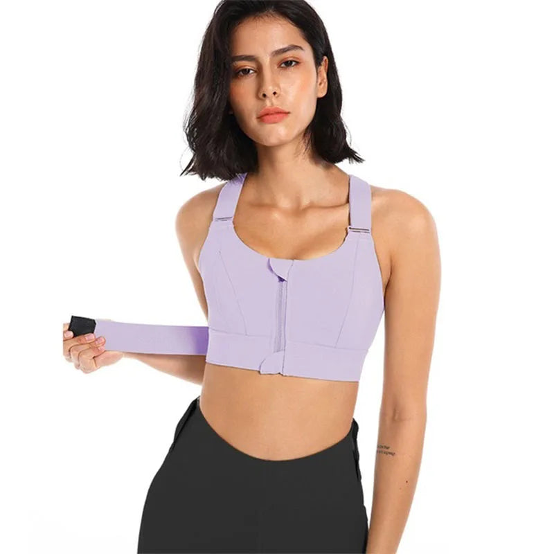 Women's Front Zip Yoga Sports Bra Vest Plus Size Athletic